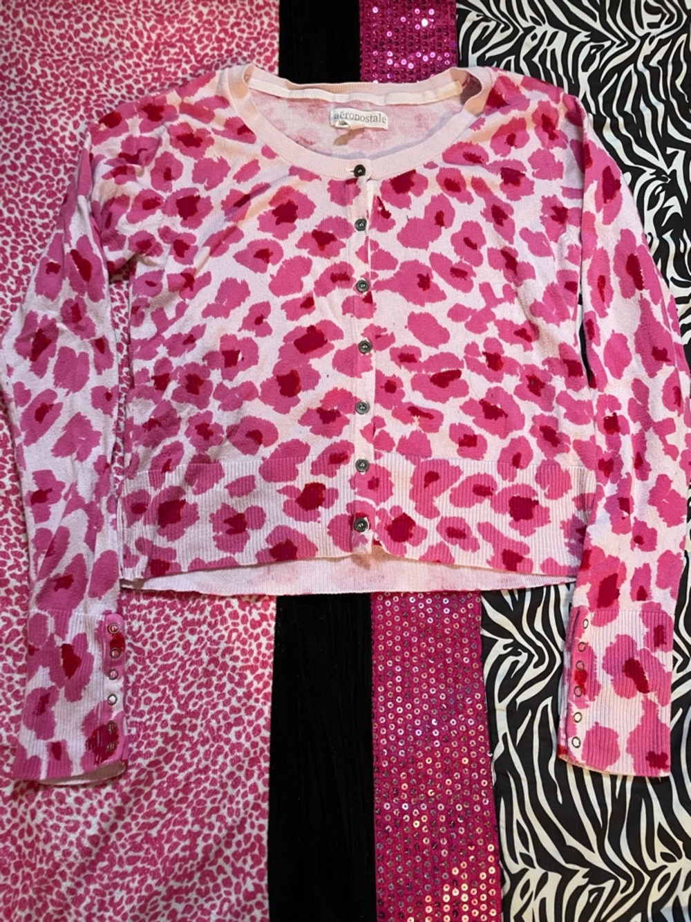 Aeropostale Pink leopard print/ floural sweater unique